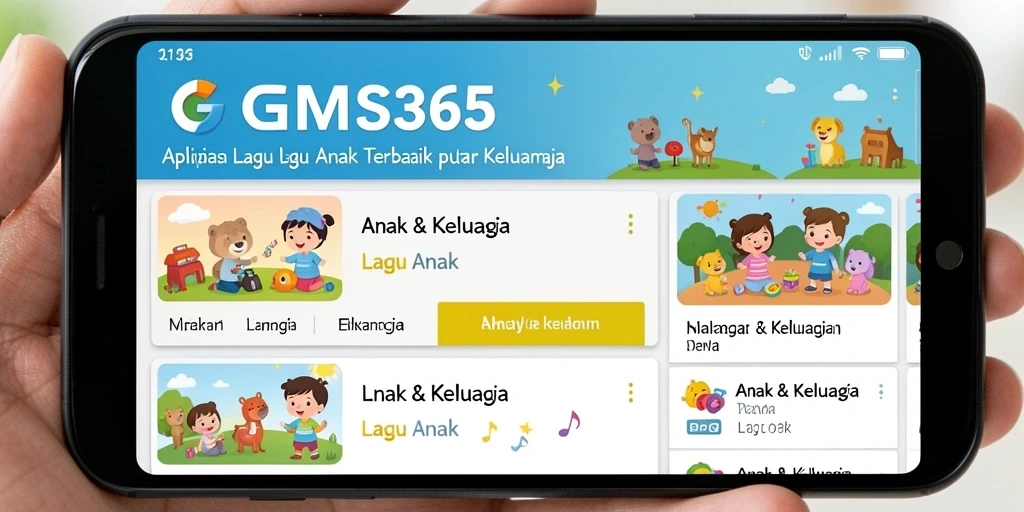 Antarmuka GEMS365 dengan lagu-lagu anak yang ceria dan menarik.