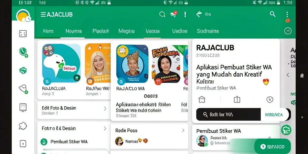 Screenshot RAJACLUB menampilkan antarmuka pembuatan stiker yang mudah digunakan.